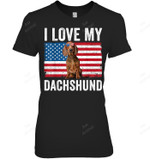 I Love My Dachshund Dad Mom American Flag Weiner Dog Doxie Women Tank Top V-Neck T-Shirt