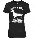 Just A Girl Who Loves Wieners Funny Dachshund Dog Vintage Women Tank Top V-Neck T-Shirt