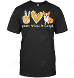 Peace Love Corgi Dog Funny Corgi Dog Lover Dog Dad Dog Mom Sweatshirt Hoodie Long Sleeve Men Women T-Shirt