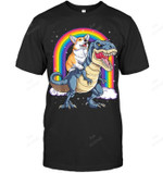 Corgi Riding Dinosaur T Rex Sweatshirt Hoodie Long Sleeve Men Women T-Shirt