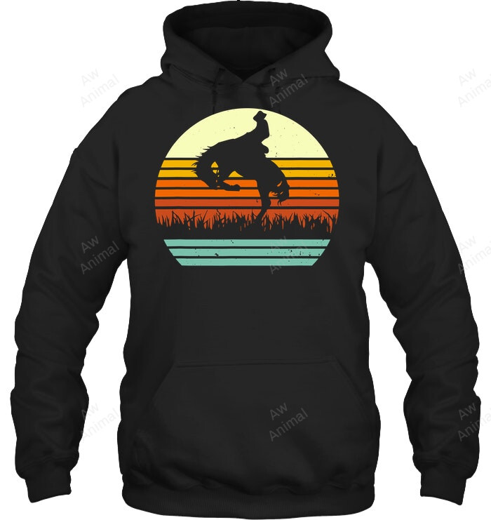 Rodeo Bucking Bronco Horse Retro Style Sweatshirt Hoodie Long Sleeve
