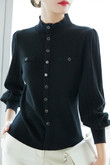 Winter Single-breasted Korean Style Base Mintcream Stand Collar Temperament Commute Cardigan Black Knitted Solid Color Bottoming Shirt