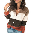V-neck Color-block Button Sweater Loose Casual Cardigan
