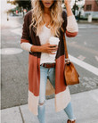 Women's Knitwear Three-color Striped Long Patchwork Sweater Cardigan