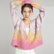 Early Autumn Retro Short Knitwear Pink Purple Flame Gradient Color Loose And Lazy Style Mohair Cardigan