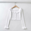 Spring Younger Girl Ruffled Knitted Top Breasted Short Cardigan