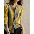 Autumn Flexible And Skinny Easy To Win Decent Wool Cashmere Contrast Color Knitted Cardigan