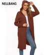 Twist Solid Color Retro Loose Knitted Cardigan Winter Thickened Women 's Sweater Coat Hooded Long Clothing