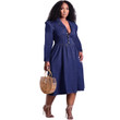 Woven Lapel One-piece Midi Dress Cotton Blue Imitation Denim High Waist Pure Color Long Dresses