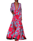 Summer Women's Digital Printing V-neck Long-sleeve Dress Long Dresses
