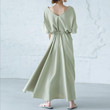 Women's Loose Solid Color And V-neck Five-quarter Sleeve Swing Maxi Dress Long Dresses