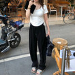 Ms. Luo Tuopin Chiffon Pants Light Casual Women's Straight Drooping Summer Thin Wide Leg Loose Trendy Bottoms