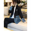 Women's Clothing European Goods Trendy Black Temperament Suit Stitching Denim Fashionable Jacket Blazers