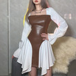 Autumn Women Clothing Solid Color Slim Fit High Waist Fashion Square Collar Contrast Long Sleeves Dress Skinny Dresses