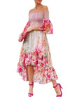 Floral Flared Sleeve Tight Waist Off-shoulder Dress Skinny Dresses
