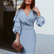 Polka Dot Print Fashion V-neck Business Dress Women Casual Dresses