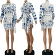 Autumn Long-sleeved Printed Cardigan Lace-up Button Dress Casual Dresses