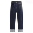 Retro Curling Jeans Dark Blue High Waist Slimming High-rise Baggy Straight Trousers Women