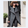 Extraordinary Mid-length Large Size Coat Stitching Leather Sleeve Woolen Cloth Overcoat And Trench