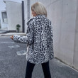 Xin Women's Suit Collar Leopard Print Zipper Casual Plush Coat