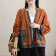 Sweater Women 's Autumn Artistic Design Large Size Cardigan Contrast Color Temperament Jacket Coats