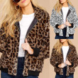 War Winter Casual Long Sleeve Zipper Pocket Leopard Print Cardigan Jacket Coats