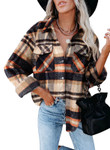 Plaid Shirt Women's Woolen Breasted Casual With Pockets Clothing Blouses