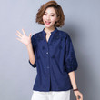 Women's Korean Plus Size Shirt Hollow Out Embroidery Bottoming Outer Wear Three-quarter Sleeve Top Blouses