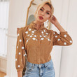 Wooden Ear Printed Shirt Fashion Stand Collar Women's Casual Blouses