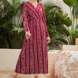Printed Bohemian Ethnic Dress Long Sleeve Young Adult Lady Like Woman Outer Wear Maxi