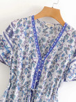 Slimming Bohemian Positioning Rayon Printed V-neck Dress Short Skirt For Women