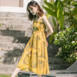 Women's Summer Bohemian High Waist Slimming Printed Square Collar Dress