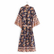 Summer Vacation Style Bohemian Rayon Positioning Flower Belt Kimono Suit Robe For Women