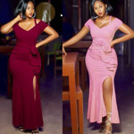 African Plus Size Women's Sexy Slim Fit Slit Evening Dress Fishtail Long
