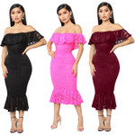 Evening Long Dress Hollow Red Lace Evening Dresses