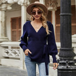 Lace-up Temperament Commute V-neck Sweater Women's Loose Plus Size Fashionable Knitted Cardigan
