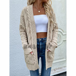 Women's Sweater Loose Solid Color Mid-length Twisted String Knitted Cardigan Jacket