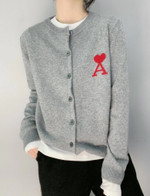 French Aimi Round Neck Wool Cardigan Women's Sweater Coat Loose Youthful-looking Love