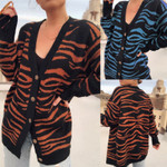 Women's Knitwear Striped V-neck Buttons Knitted Cardigan Jacket