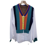 Women's Knitted Shirt Autumn V-neck Striped Fake Two Pieces Color Matching Cardigan Top Women