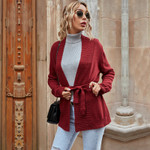 Knitted Coat Women's Loose V-neck Cardigan Waist-controlled Lace-up