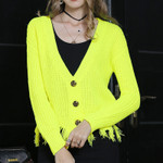 Fluorescent Color Knitted Sweater Coat British Style Long Sleeve V-neck Cardigan Women