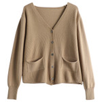 V-neck Loose Outer Long-sleeves Sweater Women's Cardigan Thickened Cotton Thread