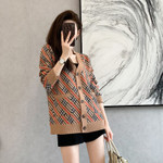 Women's Sweater Contrast Color Check Loose Knitted Coat Cardigan Women