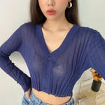 Summer Thin Solid Color Rib Fabric Knitwear Women's Sun Protection Cardigan Short Loose Long Sleeves Air Conditioning Shirt