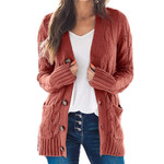 Women's Casual Cardigan Coat Solid Color Twist Button Sweater