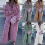 Temperament Commute Lapel Knitted Cardigan Solid Color Long Women's Knitwear Sweater