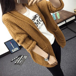 Korean Style Hemming Sleeve Mid-length Pocket Original Single Sweater Women's Cardigan Coat