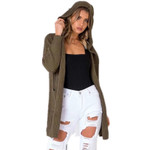 Sweater Coat Lace-up Split Hooded Knit Cardigan Mid-length