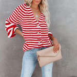 Sweater Lazy Fashion Women's Wear Loose Striped Single-breasted V-neck Cardigan
